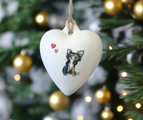 Chihuahua Ceramic Heart Bauble